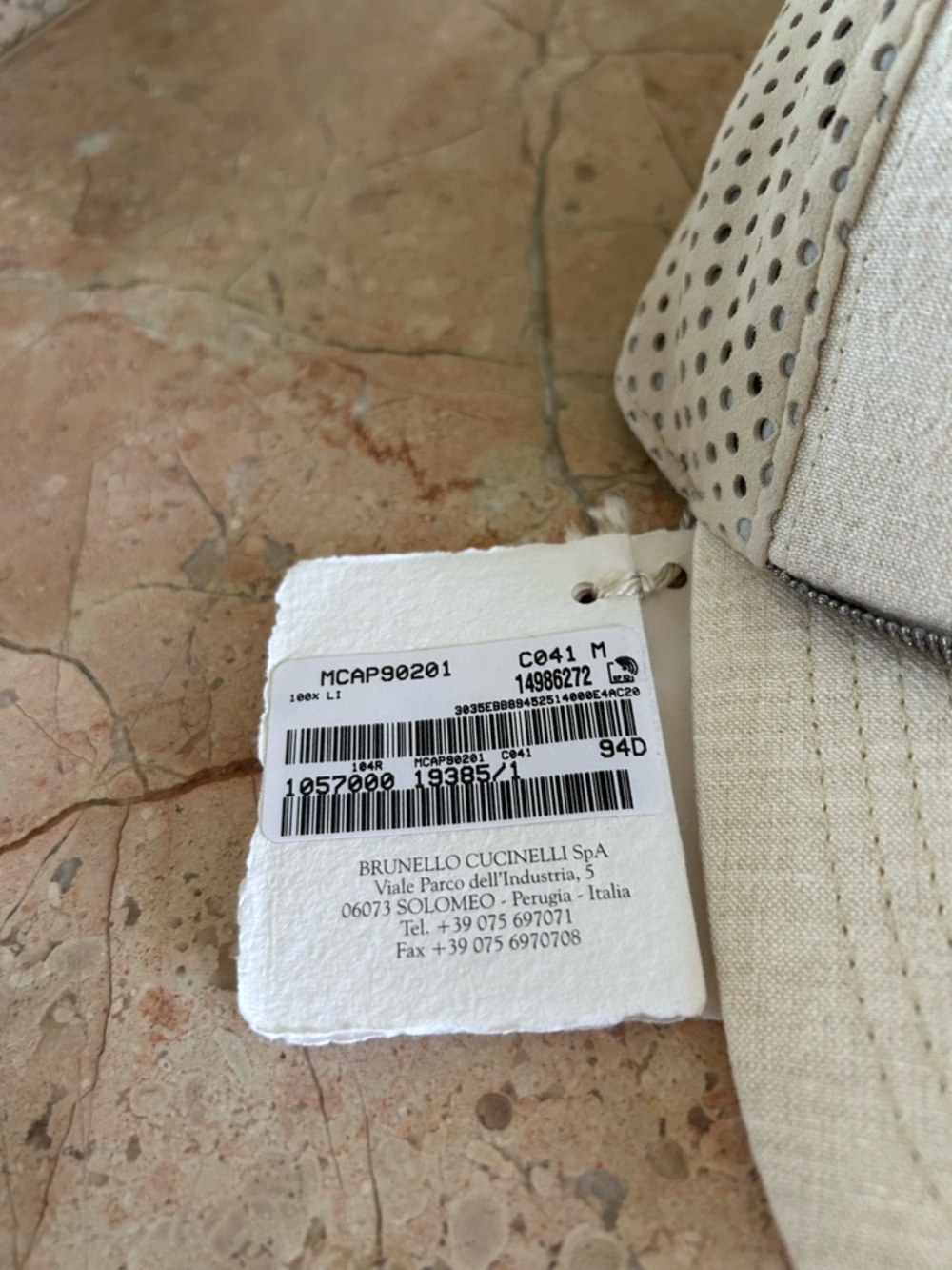 Brunello Cucinelli Gray Tan Perforated Panel Baseball Cap with monili beading - Picture 5 of 6